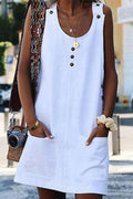 Round Neck  Plain  Sleeveless Casual Shift Dresses