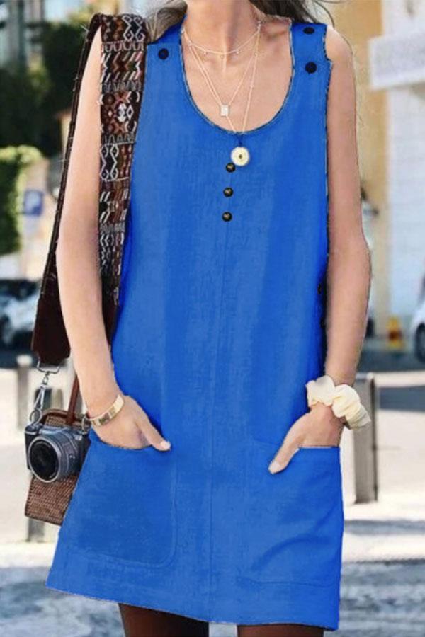 Round Neck  Plain  Sleeveless Casual Shift Dresses
