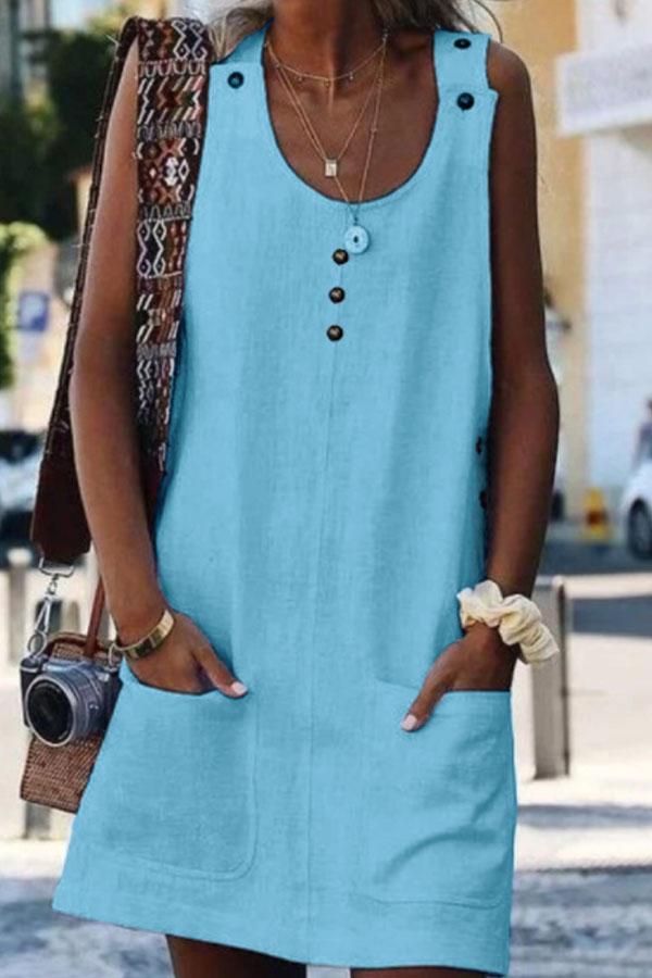 Round Neck  Plain  Sleeveless Casual Shift Dresses