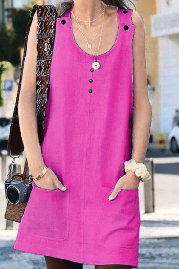Round Neck  Plain  Sleeveless Casual Shift Dresses