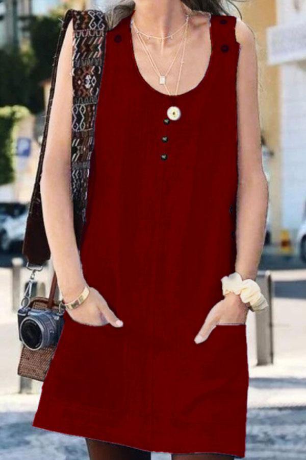 Round Neck  Plain  Sleeveless Casual Shift Dresses