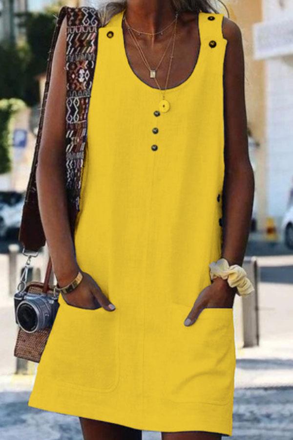 Round Neck  Plain  Sleeveless Casual Shift Dresses