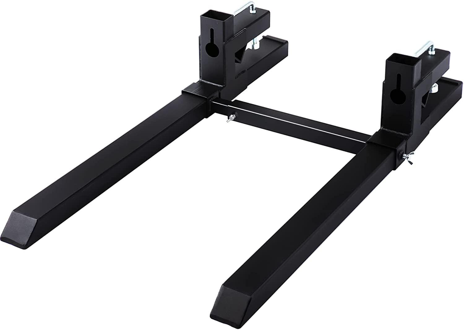 Mophorn Pallet Forks 58.7" 4000 Lbs Max, Clamp On Tractor Bucket Forks with Adjustable Stabilizer Bar, Heavy Duty Front Loader Forks, Fork Attachment for Skid Steer,Loader Bucket