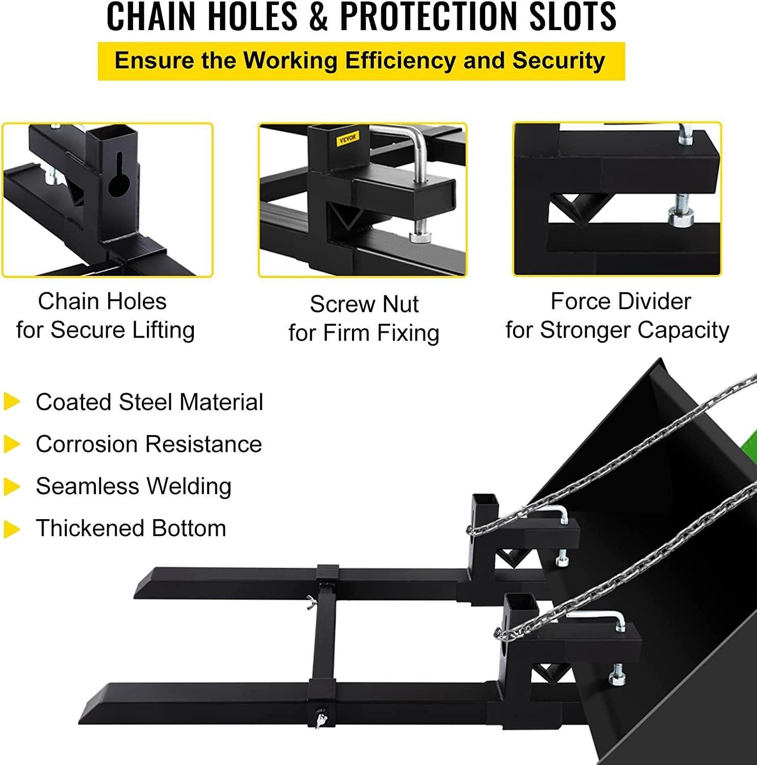 Mophorn Pallet Forks 58.7" 4000 Lbs Max, Clamp On Tractor Bucket Forks with Adjustable Stabilizer Bar, Heavy Duty Front Loader Forks, Fork Attachment for Skid Steer,Loader Bucket