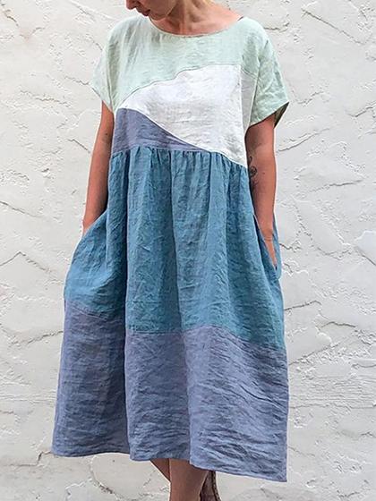 Casual loose round neck short sleeve dress