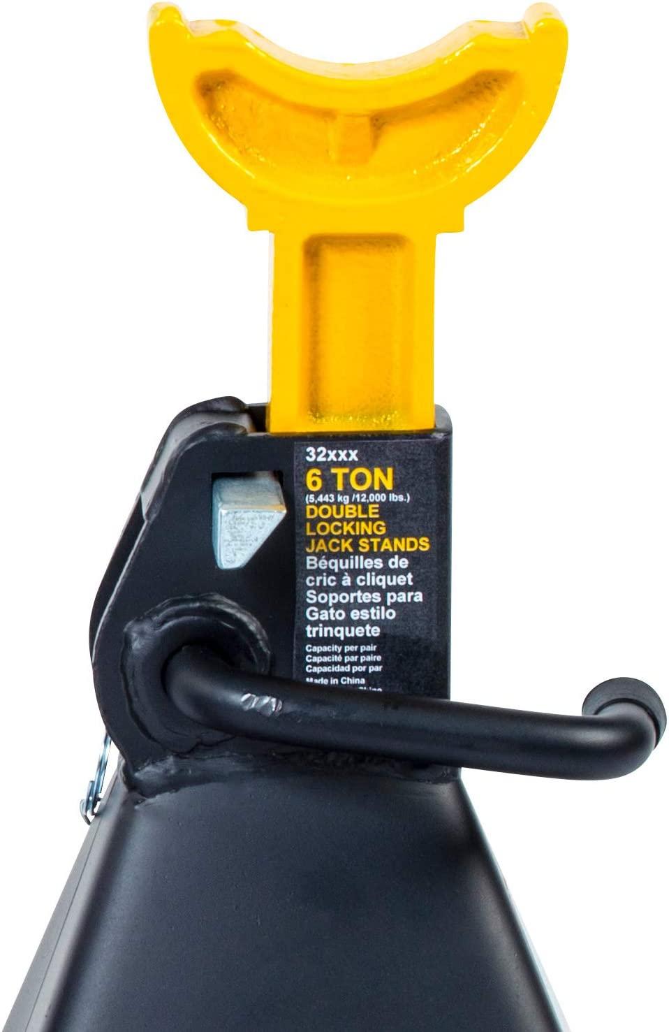 Omega Lift 32068 Heavy Duty Jack Stands 6 Ton Pair - Double LocPins - Handle Lock and Mobility Pin for Auto Repair Shop with Extra Safety, Black