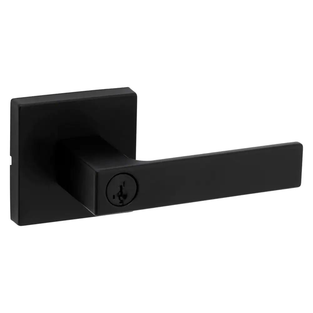 Singapore Square Matte Black Keyed Entry Door Lever with Microban Featuring SmartKey Security