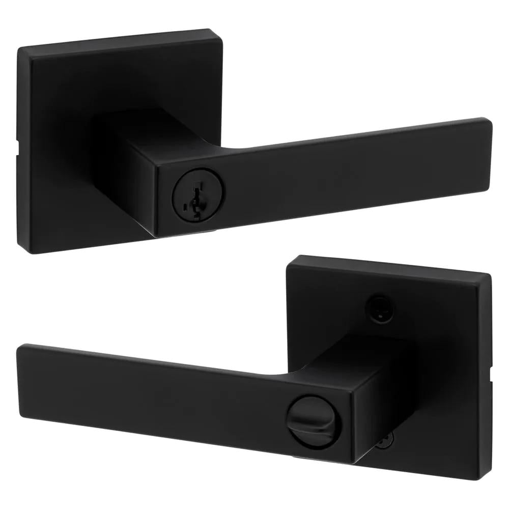 Singapore Square Matte Black Keyed Entry Door Lever with Microban Featuring SmartKey Security