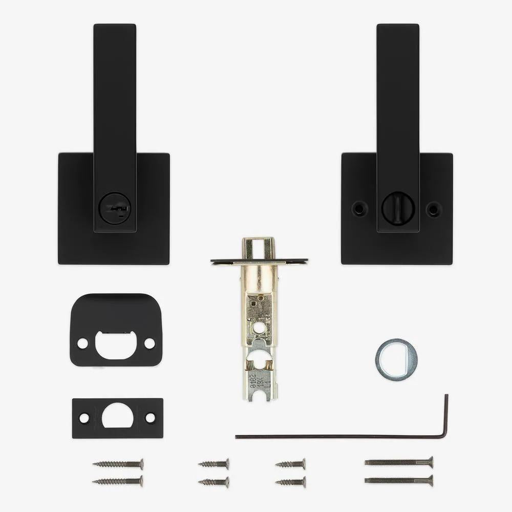 Singapore Square Matte Black Keyed Entry Door Lever with Microban Featuring SmartKey Security