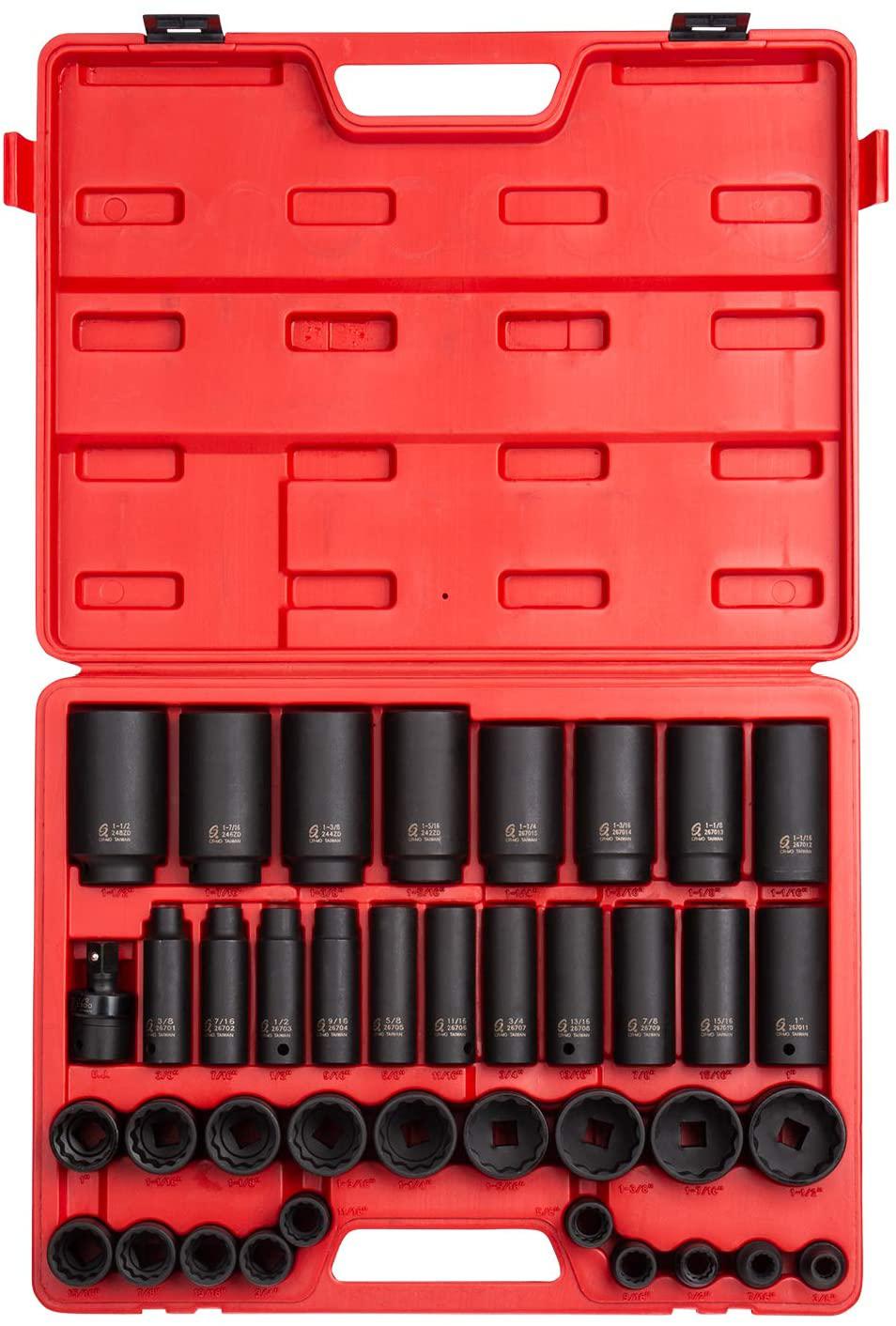 Sunex 2698 1/2-Inch Drive 12-Point SAE  Impact Socket Set, 39-Piece