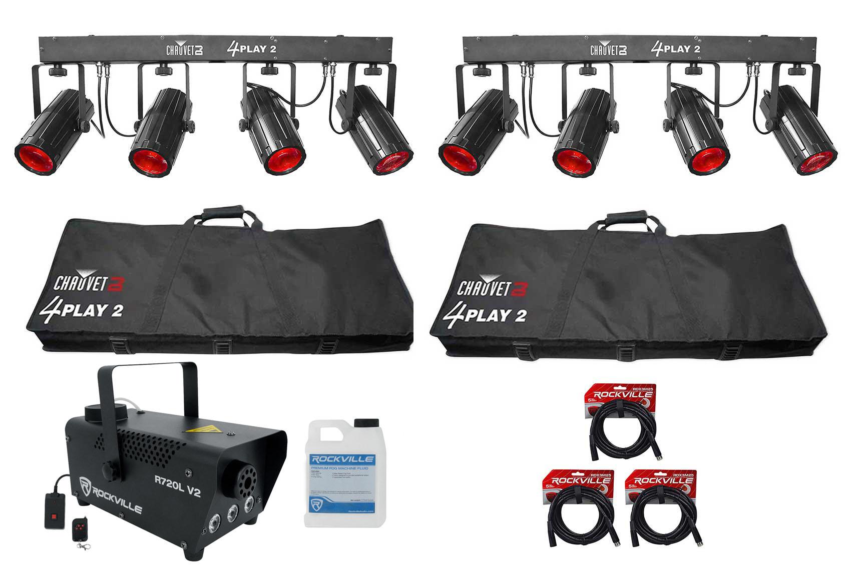 Pair Chauvet DJ 4PLAY 2 RGBW DMX Light Bar Packages+Bags+LED Fog Machine 4PLAY2