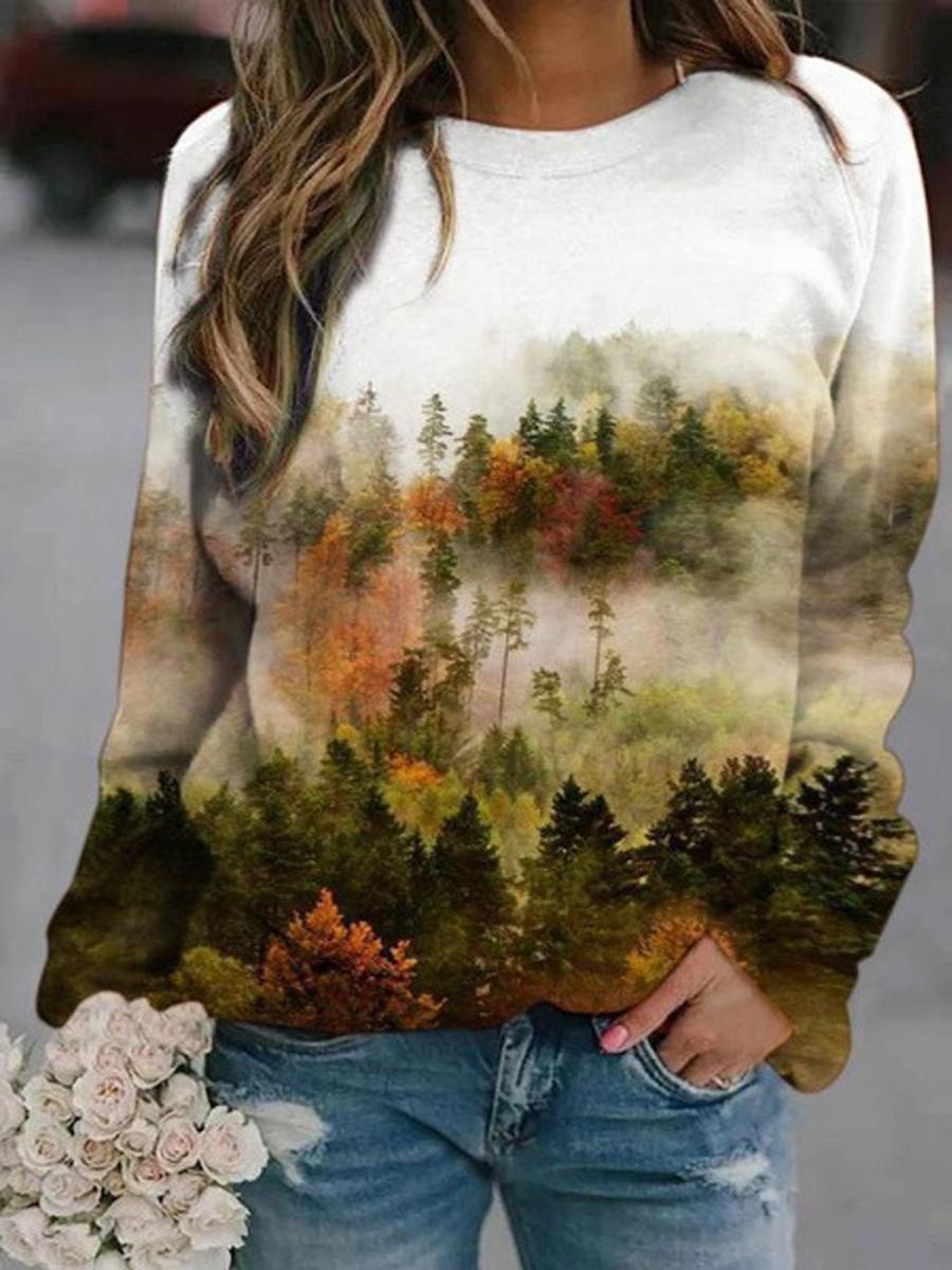 Landscape Print Long-Sleeved Sweatshirt