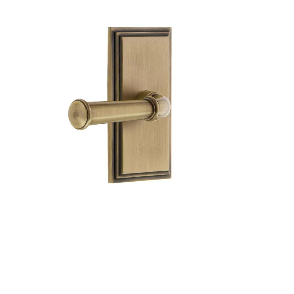 Carre Plate 2-3/8 in. Backset  Brass Privacy Bed/Bath with Georgetown Door Lever