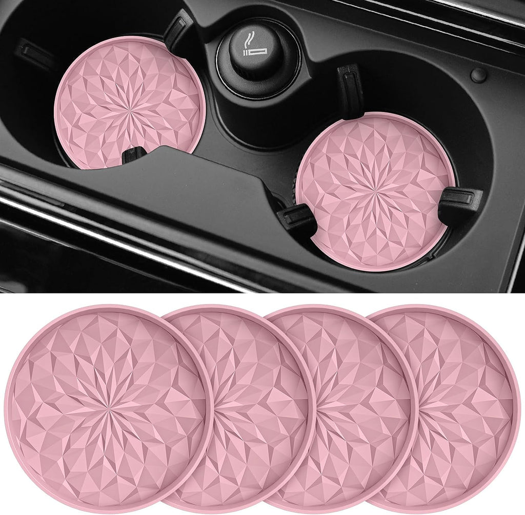 Car Cup Coaster [4 Pack] ME.FAN Silicone Car Coasters/Cup Mats - 2.75In Universal Non-Slip Recessed Car Interior Accessories - Car Cup Holder Insert Coasters Dusty Rose