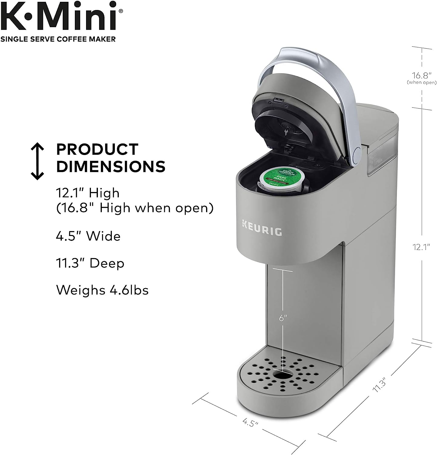 Keurig K-Mini Single Serve Coffee Maker, Studio Gray, 6 to 12 oz. Brew Sizes