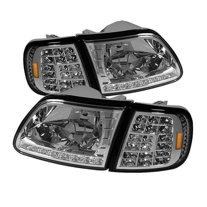 For 98-02 Ford Expedition TD DRL LED Crystal Headlights + LED Corner Lights Set () TD-HD-ON-FF15097-LED-SET-C