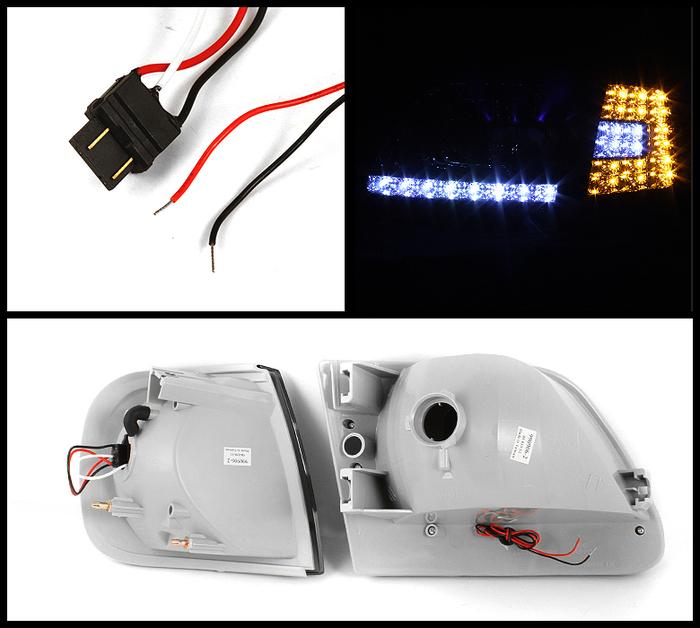 For 98-02 Ford Expedition TD DRL LED Crystal Headlights + LED Corner Lights Set () TD-HD-ON-FF15097-LED-SET-C
