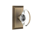 Studio Plate 2-3/4 in. Backset Antique Brass Privacy Bed/Bath Oval Clear Crystal Glass Door Knob