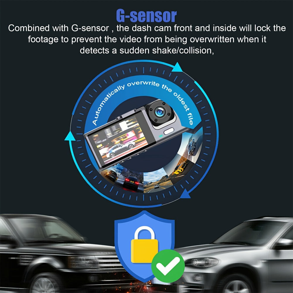 3 Camera Lens Car DVR, 3-Channel Dash Cam HD 1080P Front And Rear Dual Lens Dashcam ParLot Monitoring, Infrared Night Vision Image