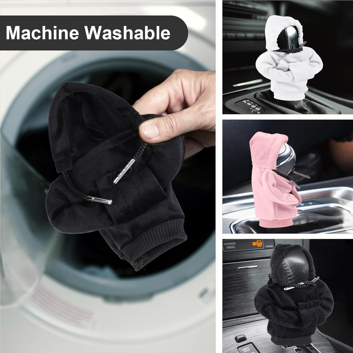 ZHSMS Gear Shift Cover, Universal Shift Knob Cover, Funny Sweater Hoodie for Gearshift, 4.7 Inch Car Shifter Stick Protector Decoration(Black Pink White)