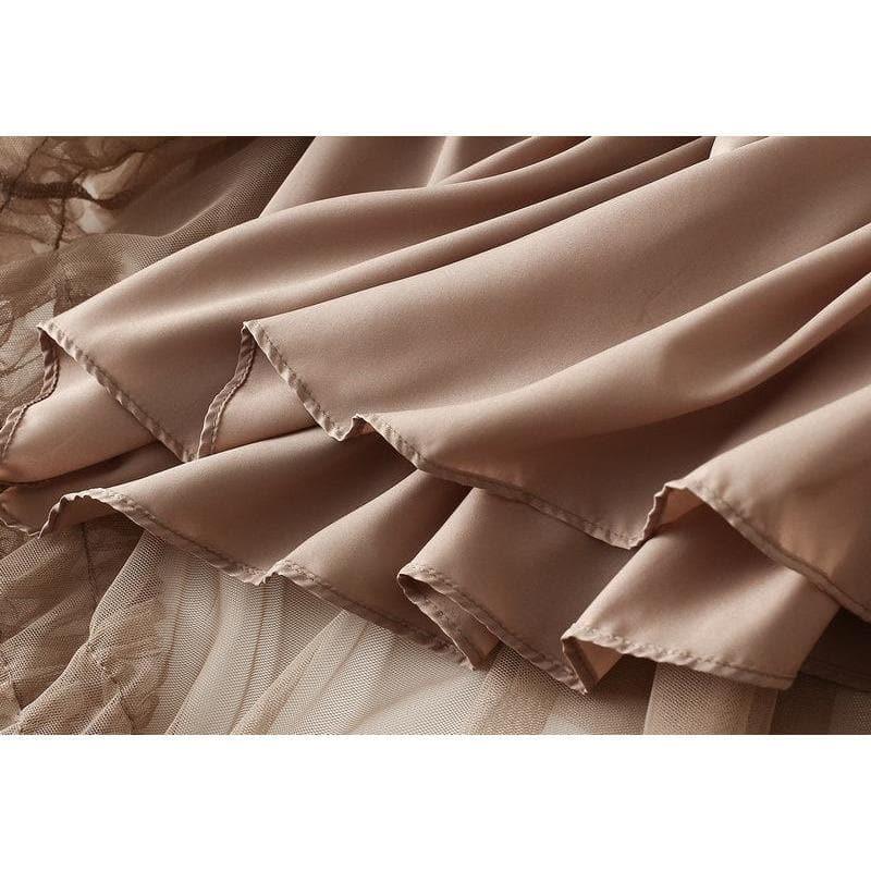 pleated tiered mesh long skirt