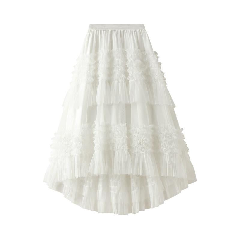 pleated tiered mesh long skirt