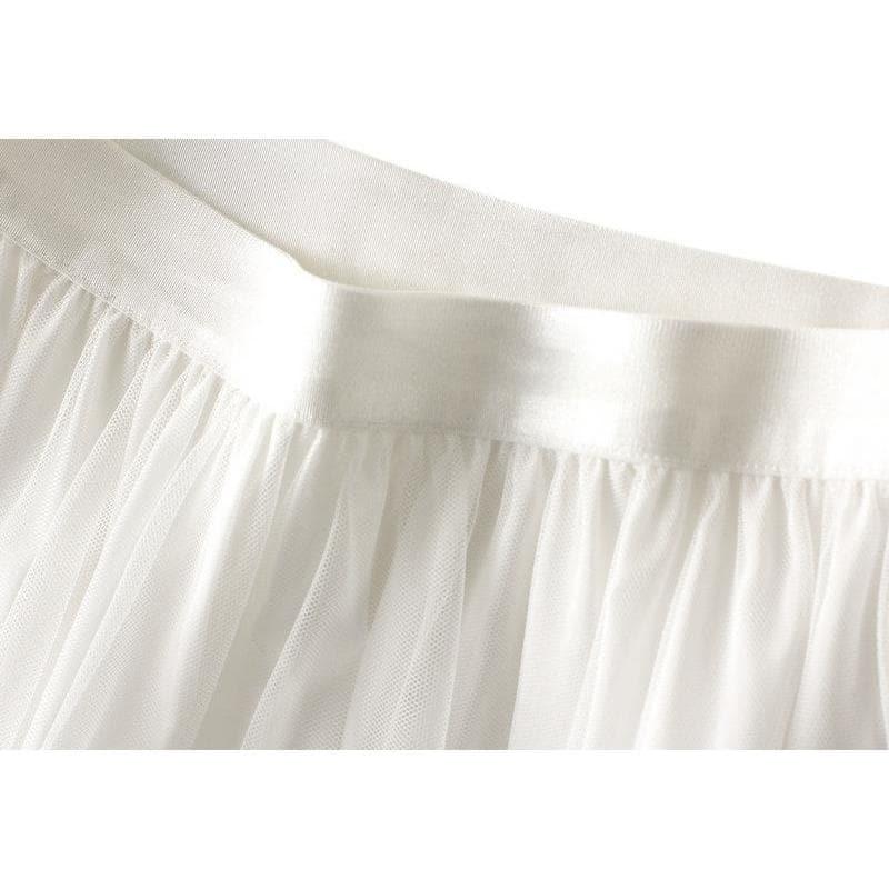 pleated tiered mesh long skirt