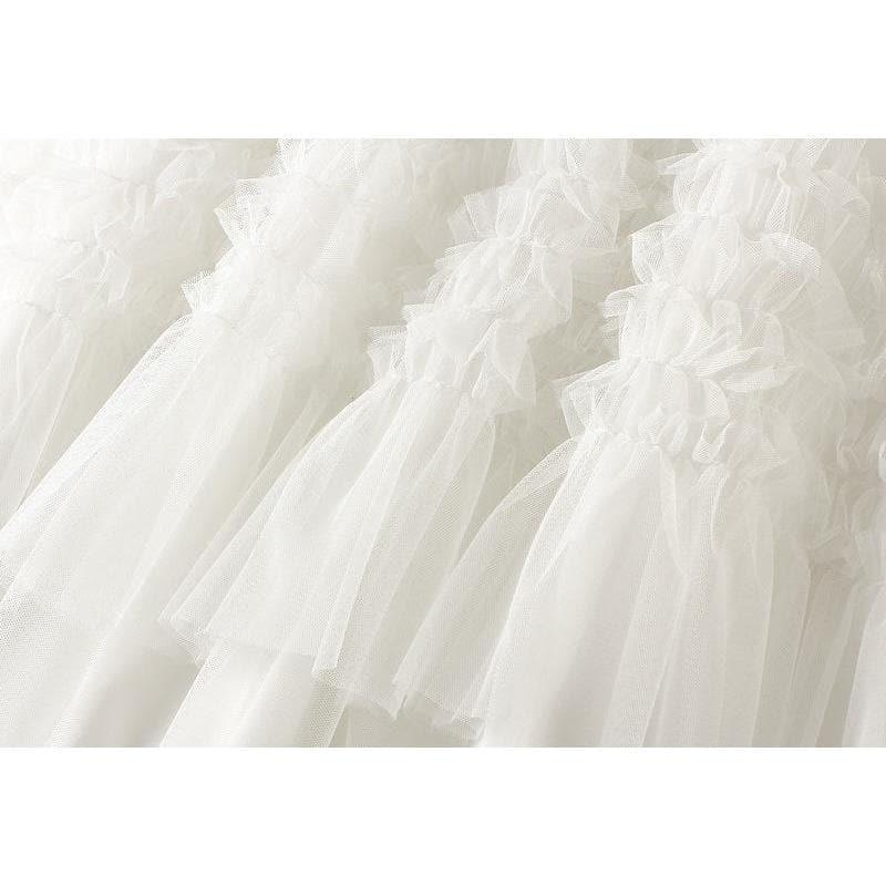 pleated tiered mesh long skirt