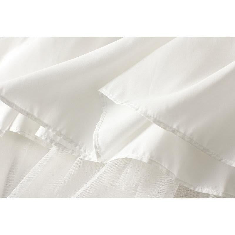 pleated tiered mesh long skirt