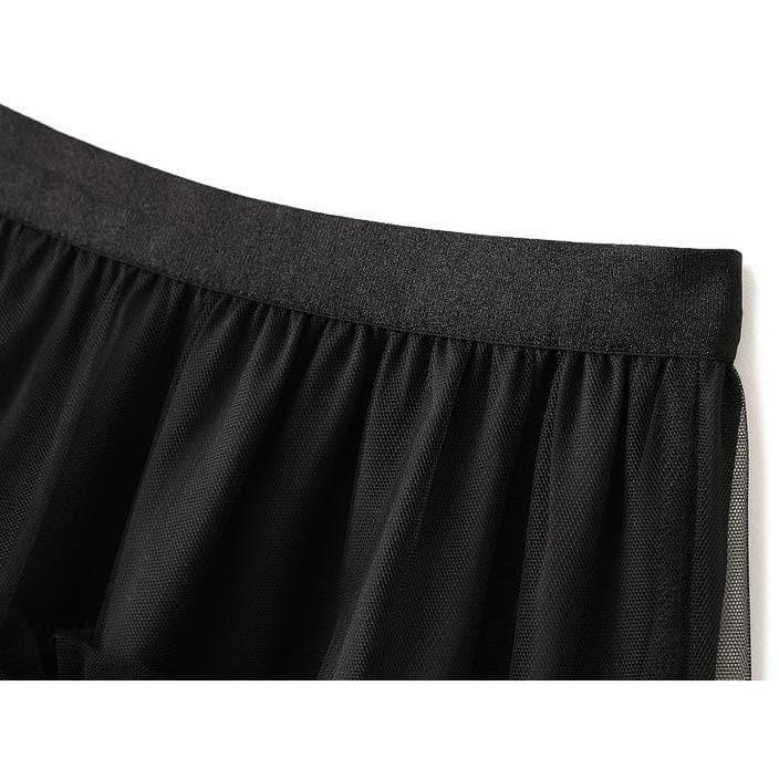 pleated tiered mesh long skirt