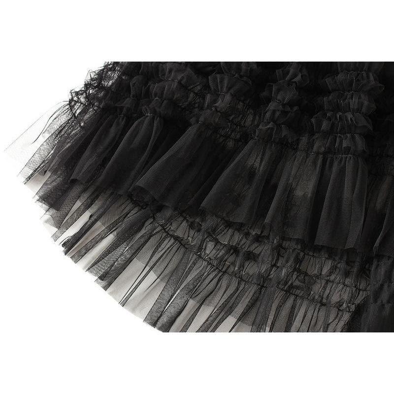 pleated tiered mesh long skirt