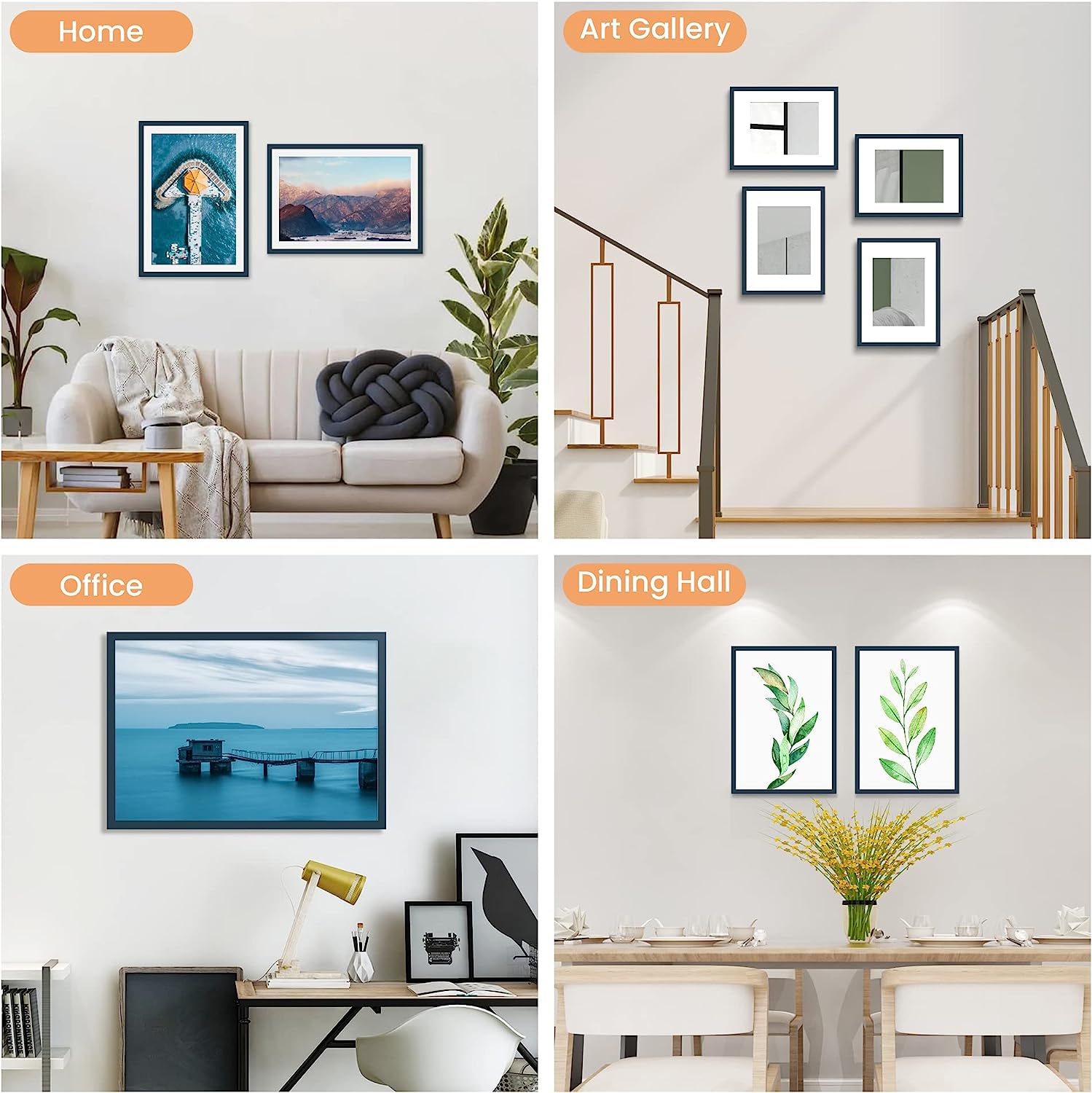 upsimples 8x10 Picture Frame Set of 5,Display Pictures 5x7 with Mat or 8x10 Without Mat,Wall Gallery Photo Frames, Navy Blue