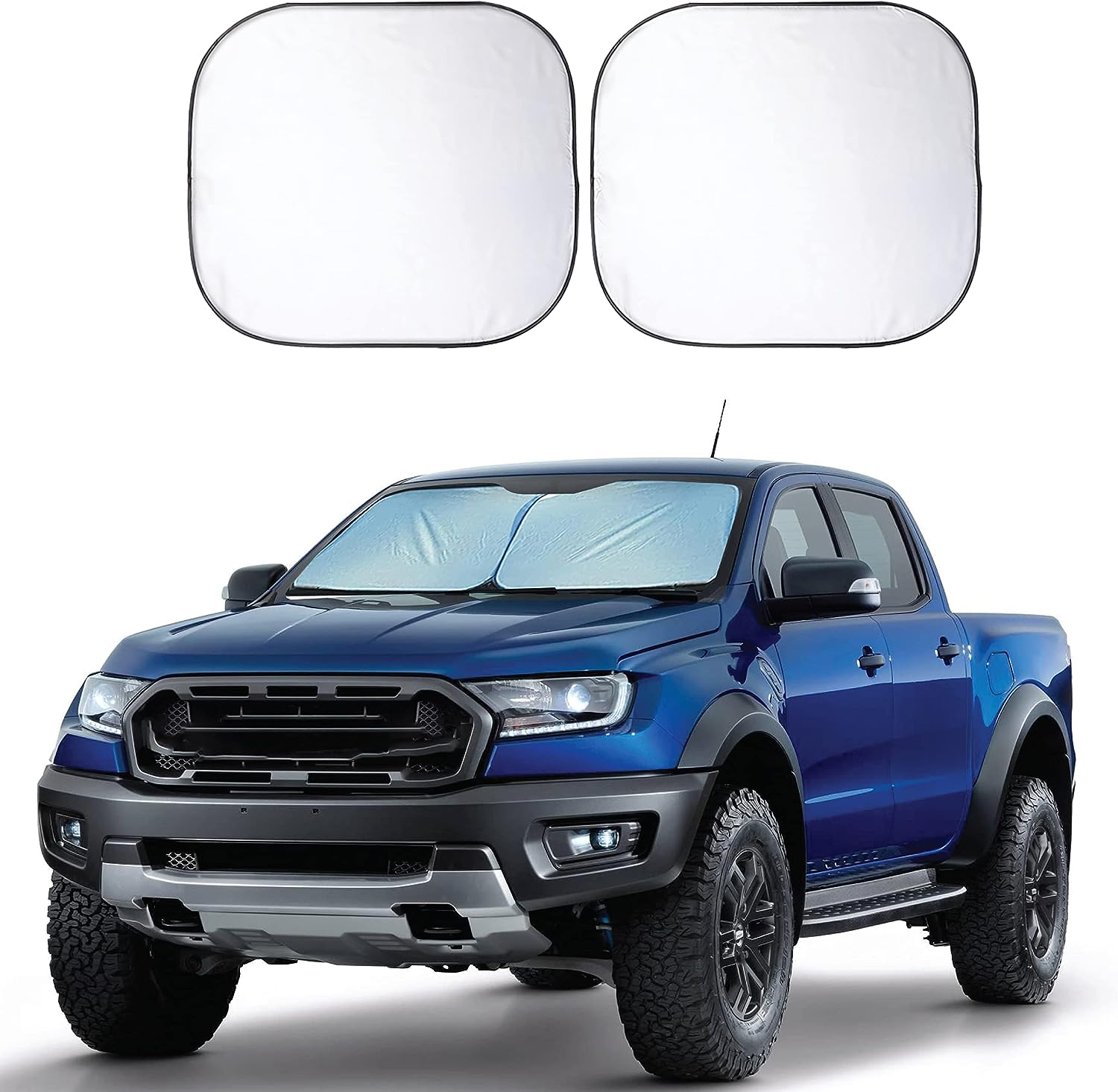 EcoNour 2-Piece Truck Sun Shade for Windshield, Truck Sun Protector Offers Sun Protection, Keeps You Cool, Foldable Automotive Interior Accessories for Comfortable Ride, Large (32.5 in x 36 in)
