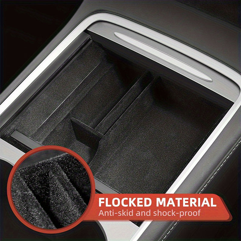 3PCS Center Console Organizer Tray Fit For Tesla Model 3/Y 2023 2023 2023 Armrest Hidden Cubby Drawer StoraBox Interior Accessories (Flocked)