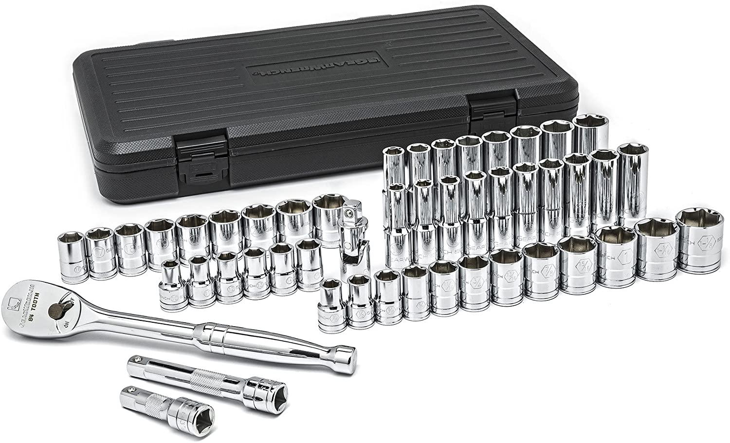 GEARWRENCH 49 Pc. 1/2" Drive 6 Pt. Socket Set, Standard/Deep, SAE/Metric - 80700D