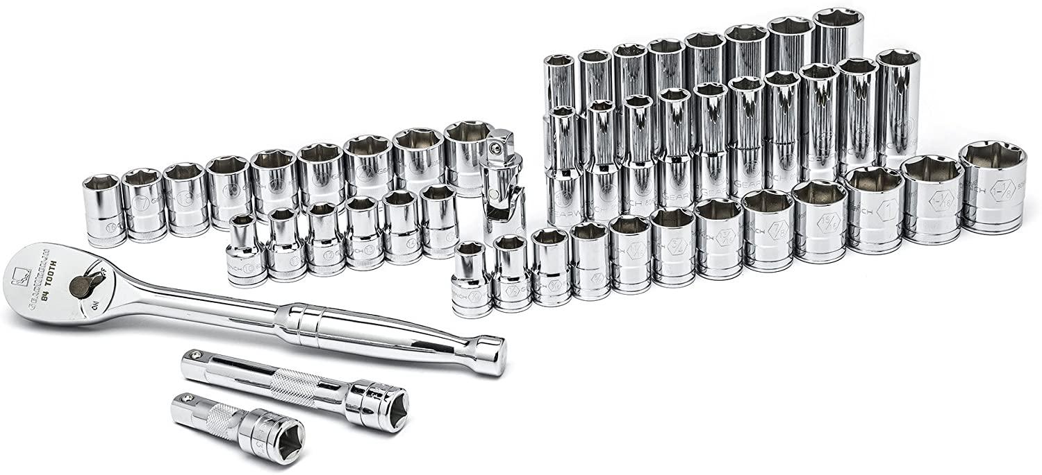 GEARWRENCH 49 Pc. 1/2" Drive 6 Pt. Socket Set, Standard/Deep, SAE/Metric - 80700D