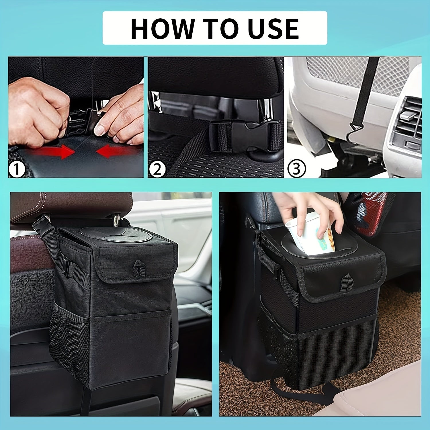 Keep Your Car Clean &amp; Organized - ZukMi Car Trash Can With Lid &amp; StoraPockets!
