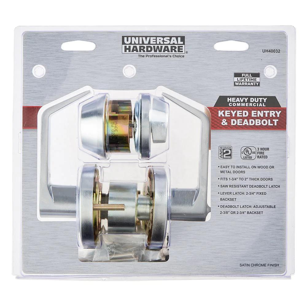 Heavy Duty Commercial Satin Chrome Entry Lever with Single Cylinder Deadbolt Combo