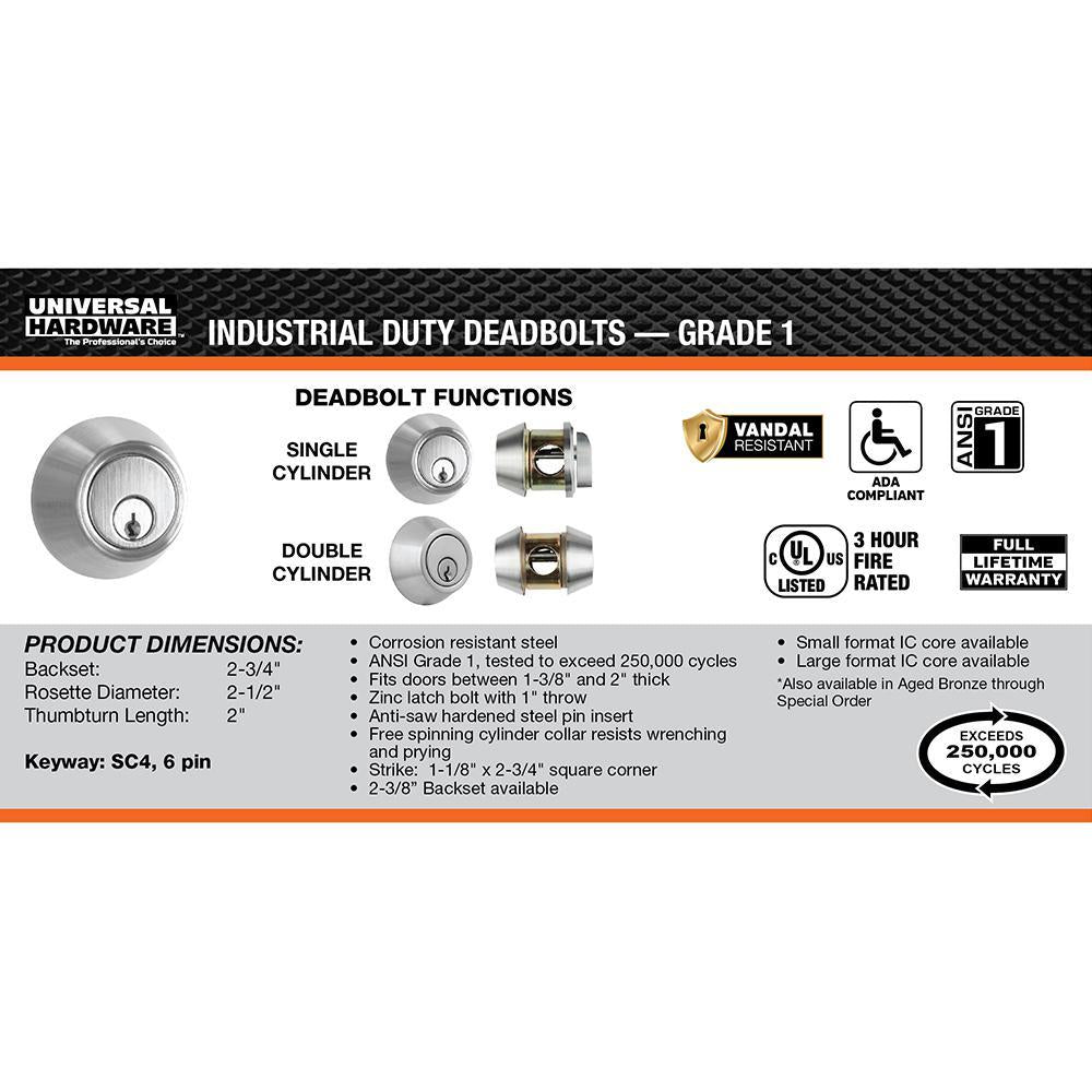 Heavy Duty Commercial Satin Chrome Entry Lever with Single Cylinder Deadbolt Combo