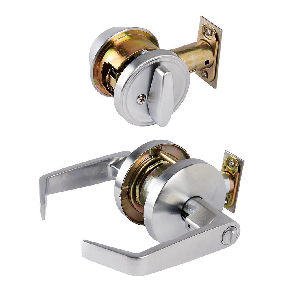 Heavy Duty Commercial Satin Chrome Entry Lever with Single Cylinder Deadbolt Combo