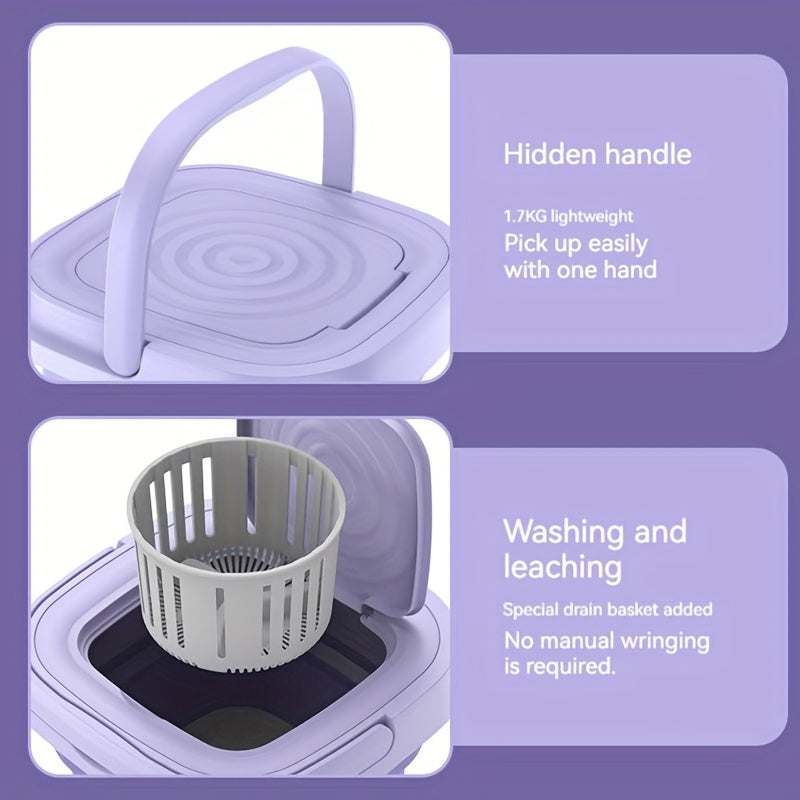 1pc Portable Mini Washing Machine Collapsible Bucket, 8L/3 Modes Effective Steri-lizing Washer With Drain Basket , Underwear Suitable For RV, Travel