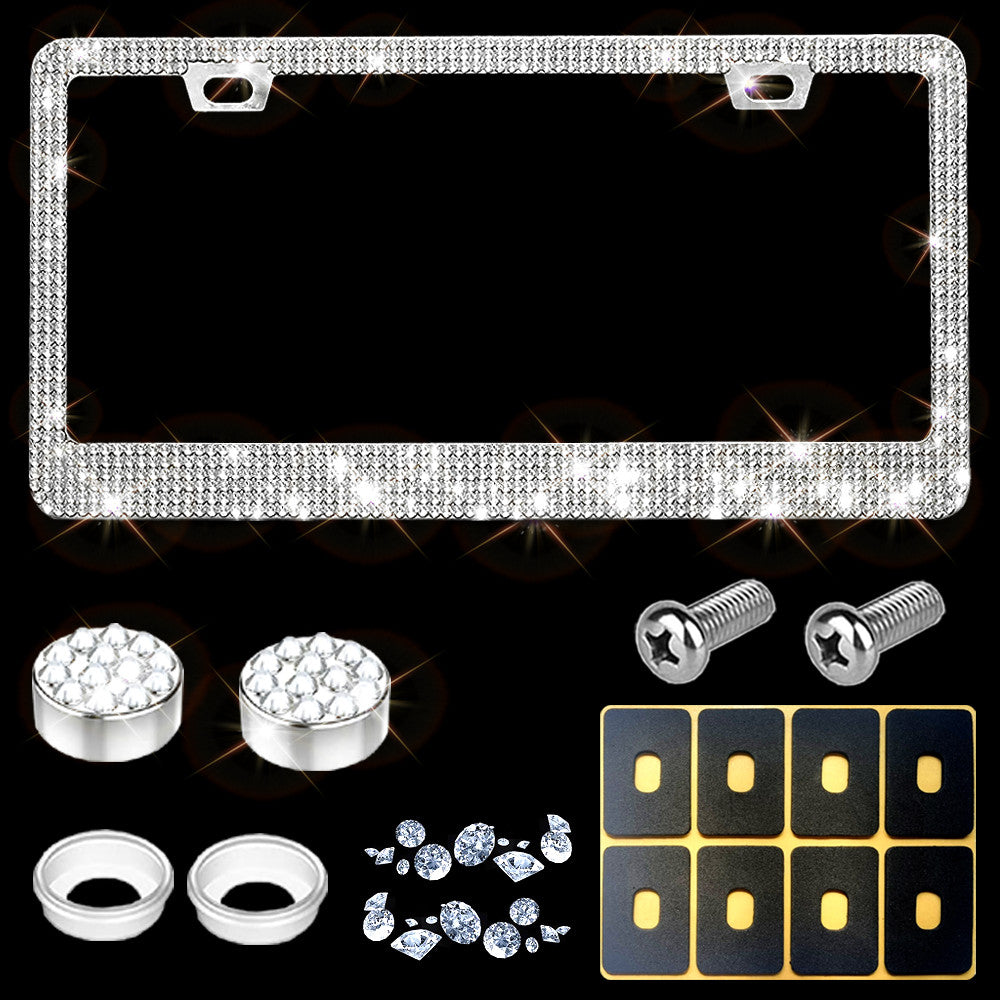 1 Pc Bling  License Plate Frames - Glass Rhinestone Car Tag Holder For Women,Metal Rhinestone Sparkly Car Plate Frame With Bolts,Bling Screws Caps