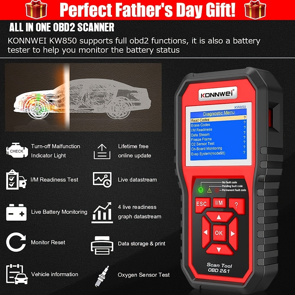 KW850 Professional OBD2 Scanner: Scan Your OBD II Cars After 1996 for Check Engine Light Issues!
