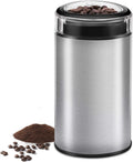 Electric Coffee Grinder Spice Grinder - Stainless Steel Blades Grinder for Coffee Bean Seed Nut Spice Herb Pepper, Brushed Stainless Steel Texture and Transparent Lid