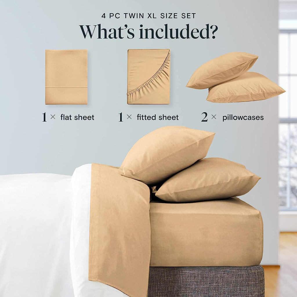 LuxClub Twin XL Sheets Set - Soft Twin Bed Sheets for Boys and Girls, 4 PC Deep Pockets 18" Eco Friendly Wrinkle Free Kids Fitted Sheets Machine Washable Hotel Bedding Silky Soft - Mocha Twin XL