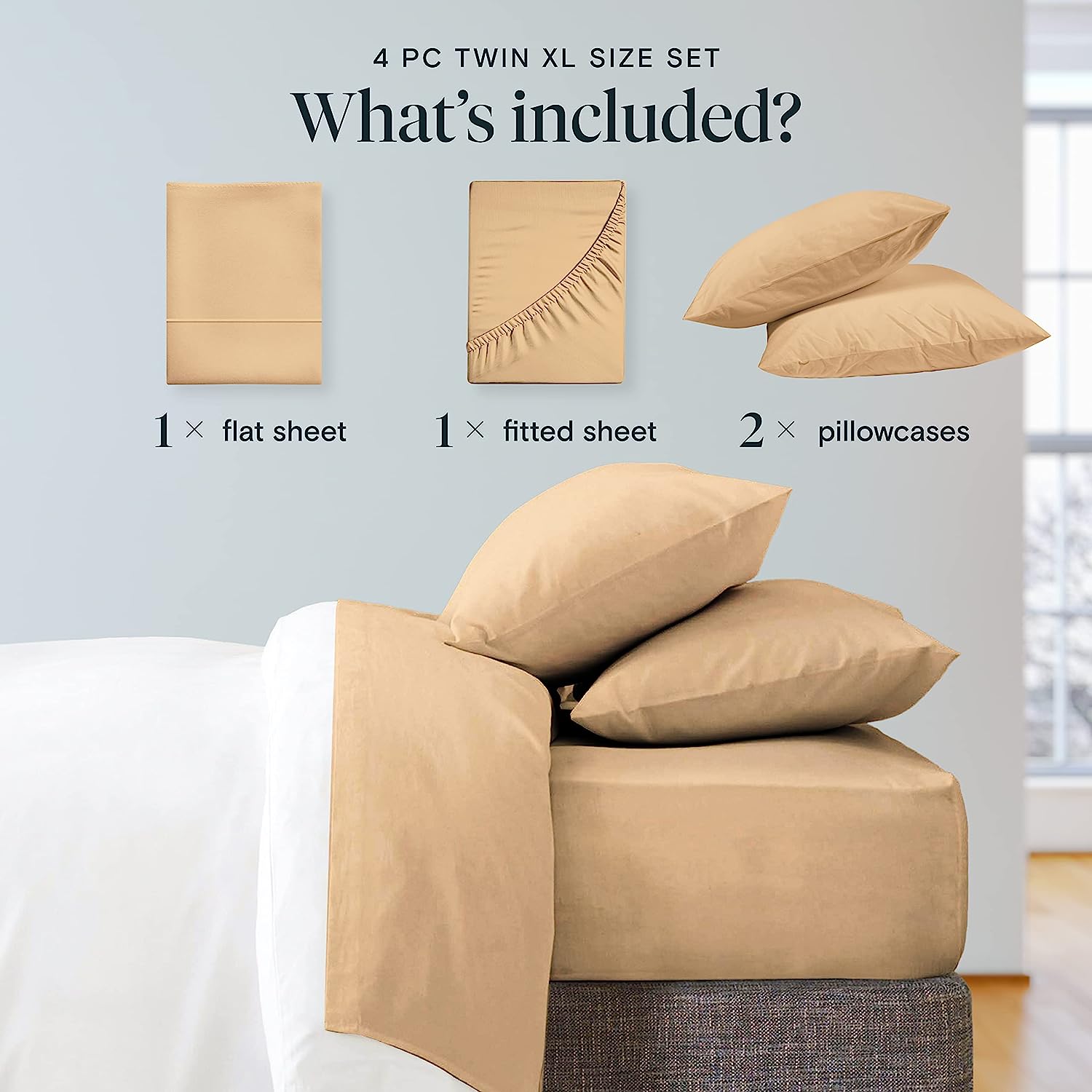 LuxClub Twin XL Sheets Set - Soft Twin Bed Sheets for Boys and Girls, 4 PC Deep Pockets 18" Eco Friendly Wrinkle Free Kids Fitted Sheets Machine Washable Hotel Bedding Silky Soft - Mocha Twin XL