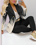 Elegant Geometric Texture Print Suit