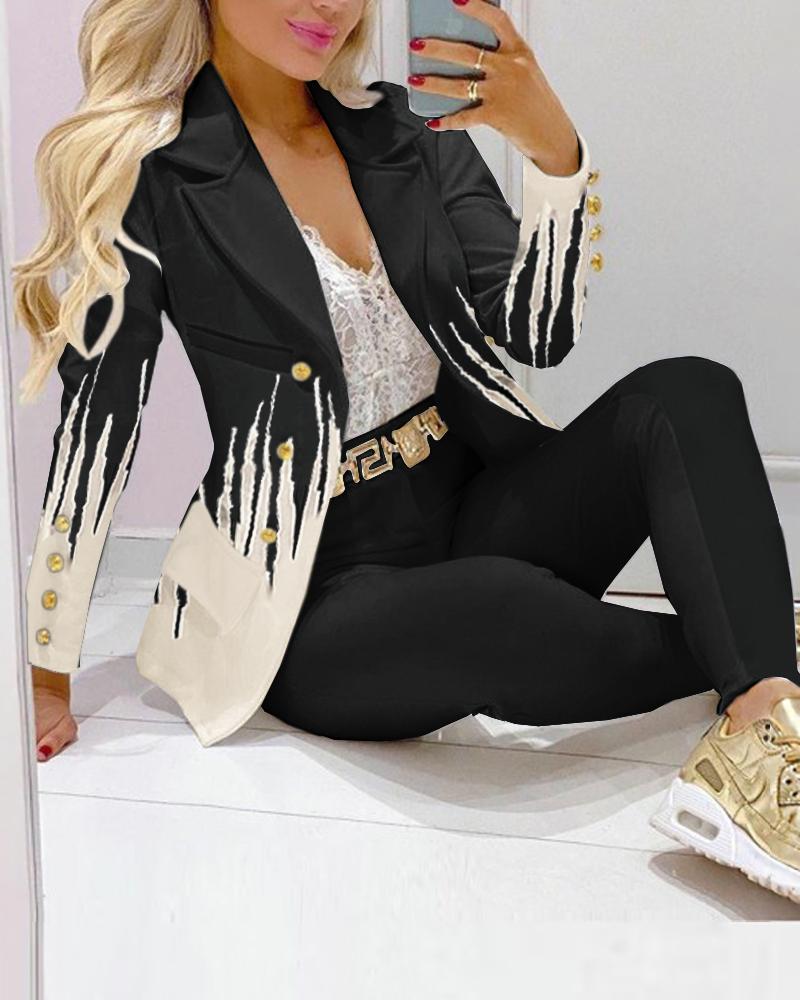 Elegant Geometric Texture Print Suit