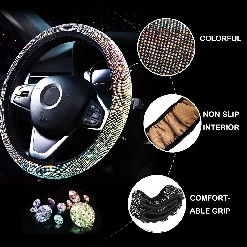 7Pcs Car Decoration Kit, Car Accessories, Car Steering Wheel Covers Set For Women, Bling White Artificial Diamond,  Center Console Cover Pad