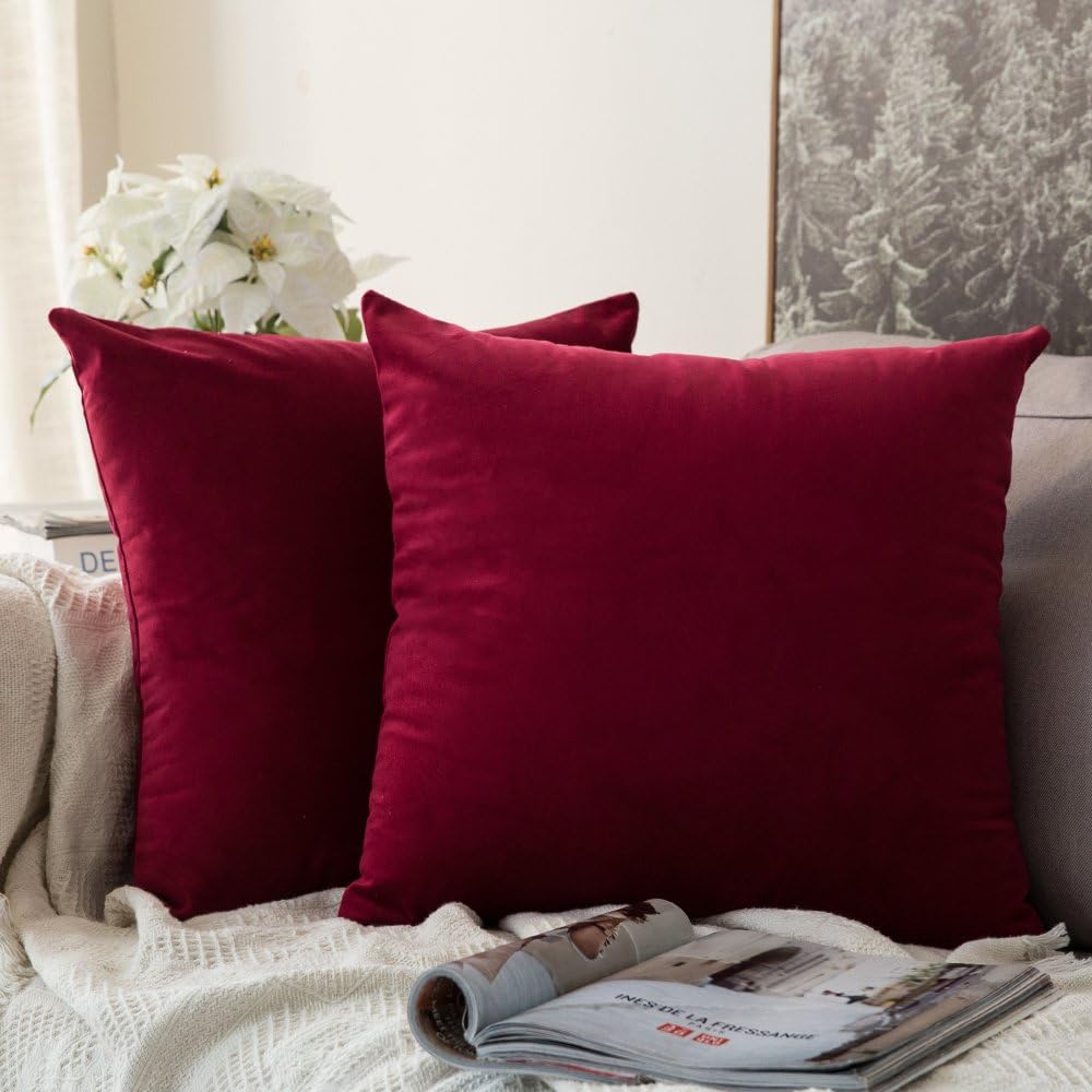 MIULEE Pack of 2 Christmas Velvet Soft Solid Decorative Square Throw Pillow Covers Set Cushion Cases Pillowcases for Sofa Bedroom Couch Car18 x 18 Inch 45 x 45 Cm